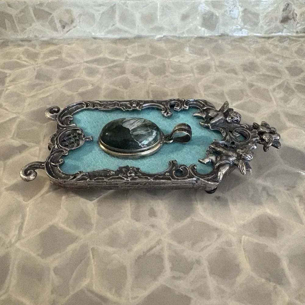 Vtg Handmade Mounted Pendant Framed Wall Hanger Cherub Decor